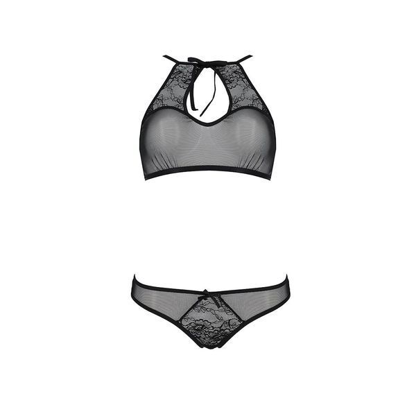 Комплект: бра, трусики з ажурним декором та відкритим кроком Passion URSULA SET L/XL, black SO5841 фото