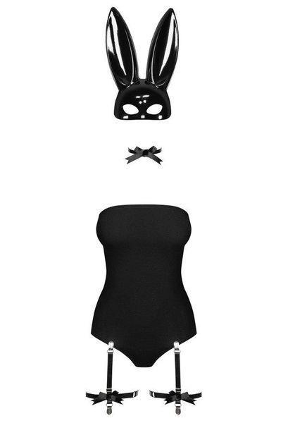 Еротичний костюм кролика Obsessive Bunny costume L/XL, black, боді, чокер, гартери, панчохи, маска SO7702 фото