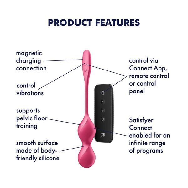 Вагінальні смарт-кульки з вібрацією Satisfyer Love Birds 2 Connect App Red, 86 г, пульт ДК SX0571 фото