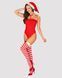 Тедді Obsessive Kissmas teddy, L/XL, червоне, без бретелей, чокер, панчохи та шапка з помпоном у наборі SX1153 фото 1