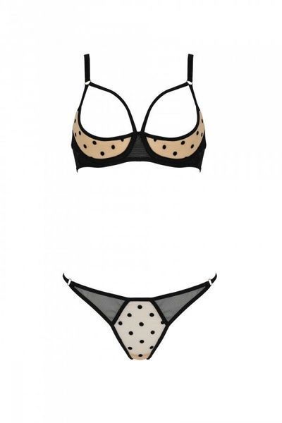 Еротичний комплект Passion MARINA SET WITH OPEN BRA, S/M, beige, відкриті чашки SO9733 фото