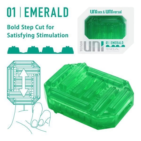 Унісекс-стимулятор Tenga UNI Emerald, зелений, з геометричним рельєфом, лубрикант у комплекті SO9805 фото