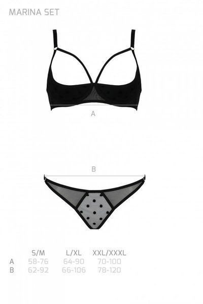 Еротичний комплект Passion MARINA SET WITH OPEN BRA, S/M, black, відкриті чашки SO9736 фото
