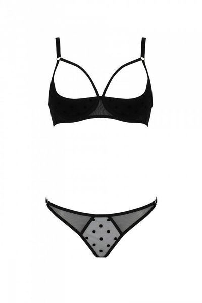 Еротичний комплект Passion MARINA SET WITH OPEN BRA, S/M, black, відкриті чашки SO9736 фото