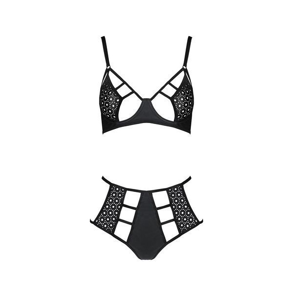Комплект білизни Passion TASMINA SET L/XL black, ліф, високі трусики з корсетом ззаду SO8490 фото