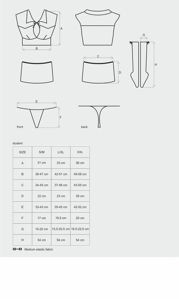 Еротичний костюм студентки Obsessive Student 4 pcs costume S/M, топ, спідниця, стринги, гольфи SO7731 фото