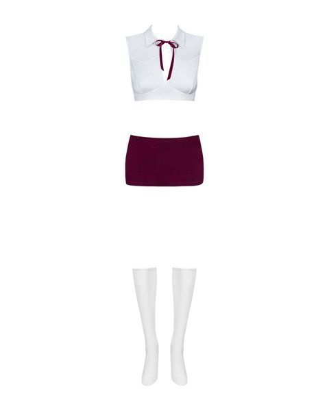 Еротичний костюм студентки Obsessive Student 4 pcs costume S/M, топ, спідниця, стринги, гольфи SO7731 фото