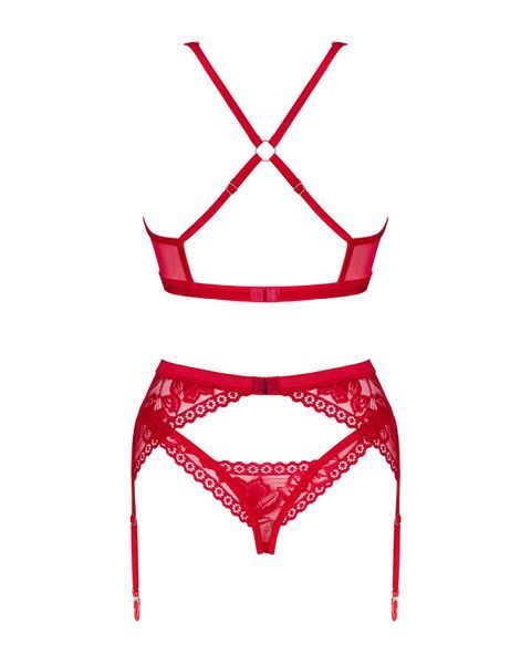 Комплект білизни Obsessive Lacelove cupless 3pcs set XS/S Red, бюстгальтер, стрінги, пояс для панчіх SO8655 фото