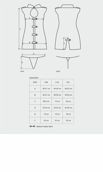 Еротичний костюм стюардеси Obsessive Stewardess 3 pcs costume grey S/M, сірий, сукня, стрінги, пілот SO7308 фото