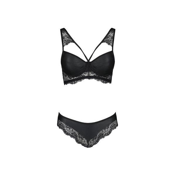 Комплект з еко-шкіри та мережива Passion LOONA SET XXL/XXXL, black, бра і трусики SO5363 фото